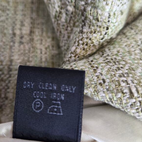 Lafayette 148 Tweed Midi Skirt 10 Cream Light Green Slit Career Quiet Money NWT - Picture 11 of 15